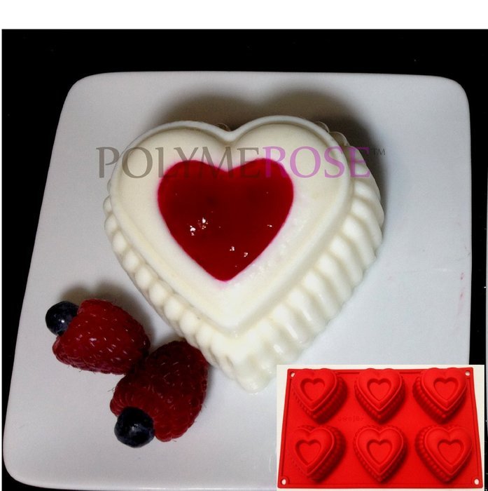 Polymerose 6 Cavity Silicone Ruffled HEARTS Pan for Desserts and Cakes N2