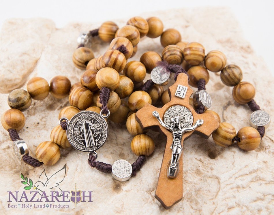 Saint Benedict Olive Wood Rosary Catholic NR Medal Handmade From Jerusalem N2