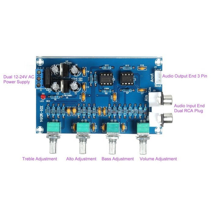 KKmoon NE5532 Stereo Pre-amp Preamplifier Tone Board Audio 4 Channels Amplifier Board N6