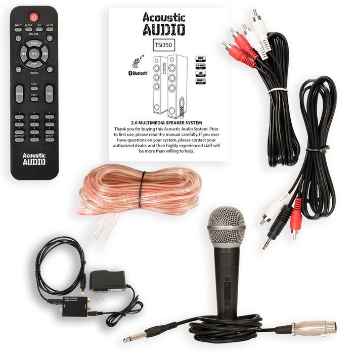 Acoustic Audio TSi350 Bluetooth Powered Floorstanding Tower Multimedia Speakers with Optical Input and Mic TSi350DM1