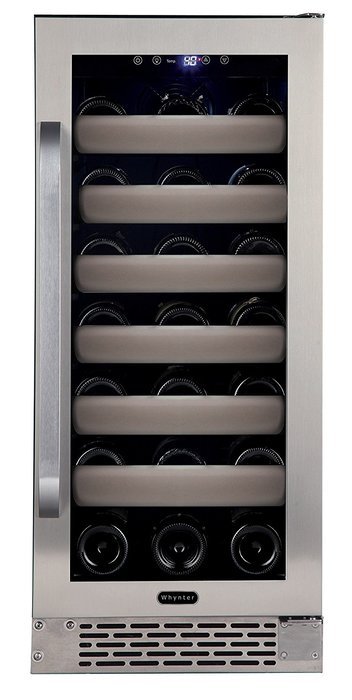 Whynter BWR-331SL Elite 33 Bottle Seamless Door Single Zone Built-in Wine Refrigerator, Stainless Steel/Black N7