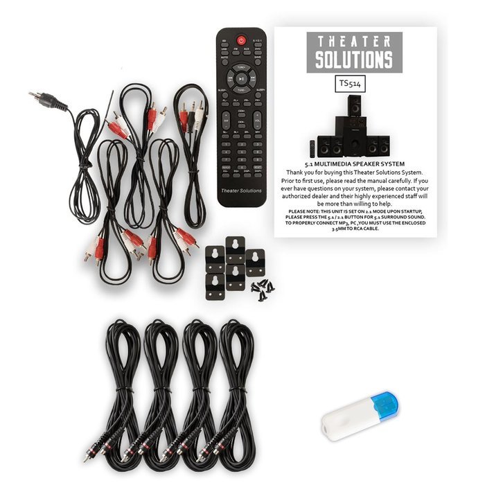 Theater Solutions TS514 Home 5.1 Speaker System with USB Bluetooth FM Tuner and 4 Extension Cables N2