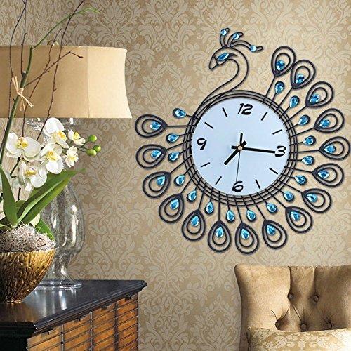 Luxury Diamond Peacock Large Wall Clocks Metal Living room Creative Wall Clock Fashion Silent Wall Watch N6