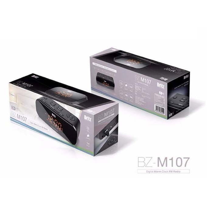 Britz BZ-M107 8&Omega; 1W Black Digital FM Radio & Clock With Dual Alarm Free Voltage 100~240V N7