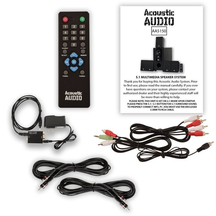 Acoustic Audio AA5150 Home 5.1 Speaker System with Optical Input FM Tuner and 2 Extension Cables