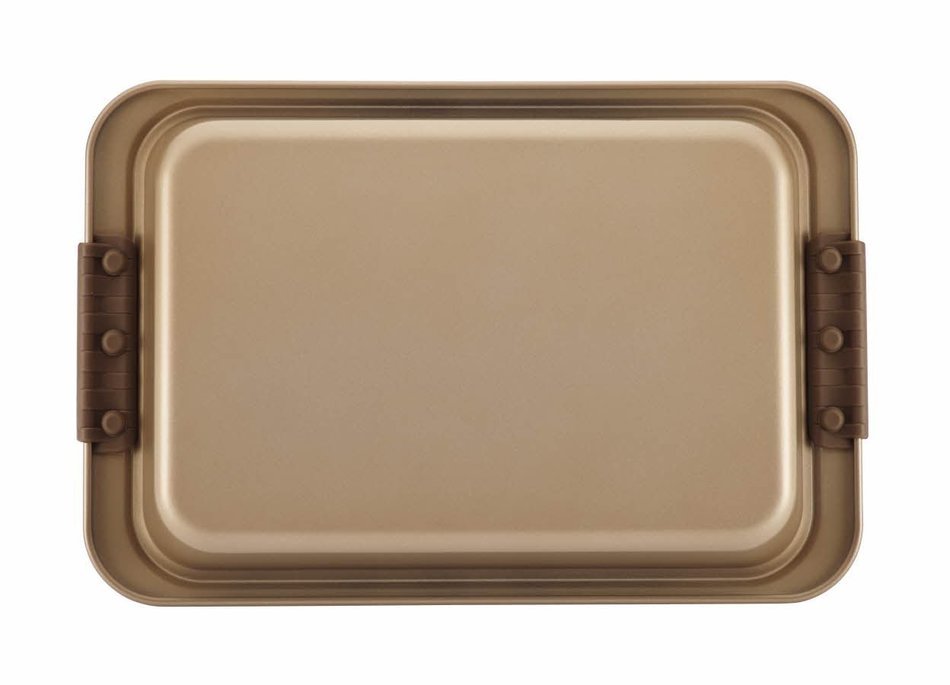 Anolon Advanced Bronze Nonstick Bakeware 9-Inch x 13-Inch Covered Cake Pan with Silicone Grips N4