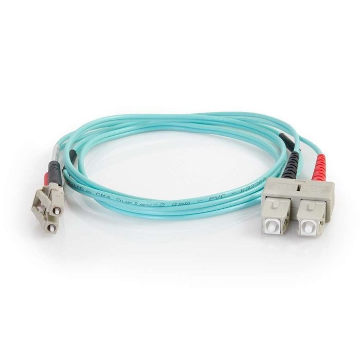 C2G / Cables To Go 01009 LC-SC 50/125 OM4 Duplex Multimode PVC Fiber Optic Cable - Aqua (2 Meter)