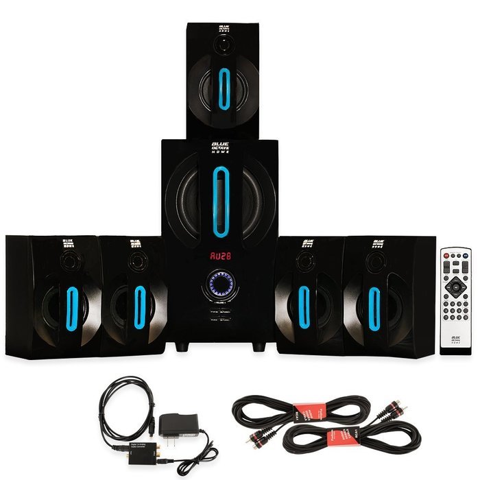 Blue Octave B52 Home Theater 5.1 Bluetooth Speaker System with Optical Input and 2 Extension Cables
