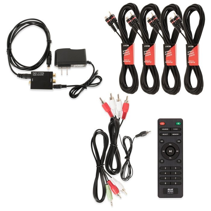 Blue Octave B51 Home Theater 5.1 Speaker System with USB FM Optical Input and 4 Extension Cables N2