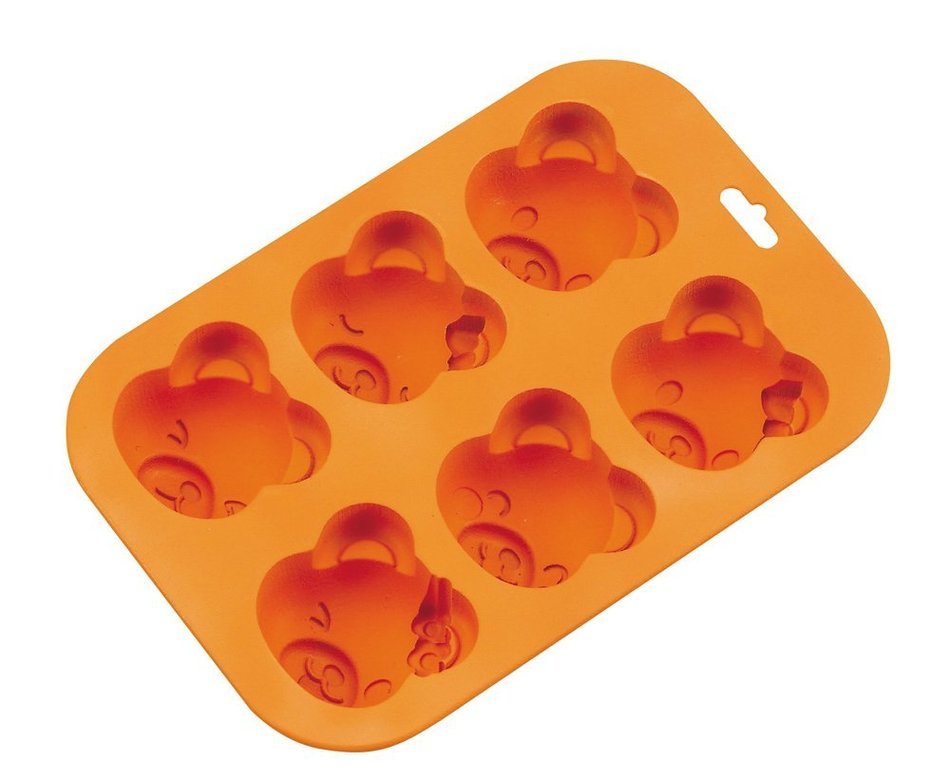 Parukinzoku 6 Cup Silicone Cupcake Mold Red - Bear N2