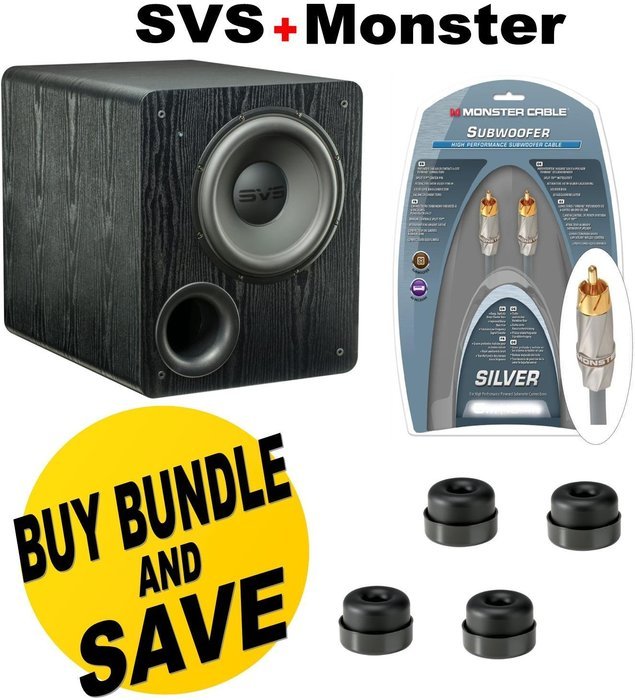 SVS PB2000 12'' 500-watt Powered Subwoofer + SVS SoundPath Subwoofer Isolation System 4-Pack + Monster Silver... N2