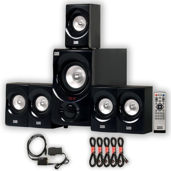 Acoustic Audio AA5171 Home 5.1 Bluetooth Speaker System with Optical Input and 5 Extension Cables N2