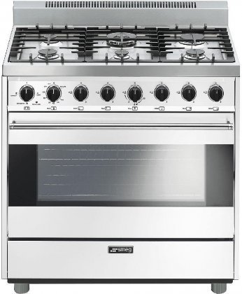 Smeg C36GGBU 36" Classic Series Gas Range with 4.4 cu. ft. Capacity 6 Sealed Burners 3 Cooking Modes Double Convection...