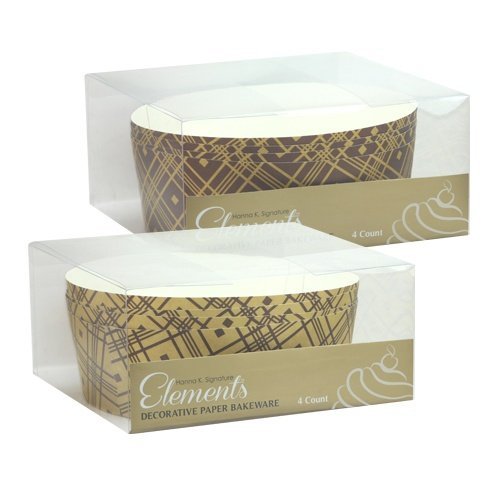 Hanna K. Signature 4 Count Elements Round Baking Pans, 6.5", Brown Plaid