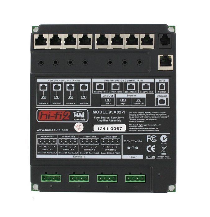 Leviton 95A02-3 Hi-Fi 4-Zone, 4-Source, Amplifier Only with Power Supply