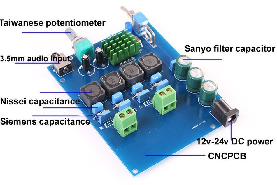 Qianson DC 12V-24V TPA3116 D2 2x 50W Class D Dual Channel Digital Audio Power Amplifier Board BTL N2