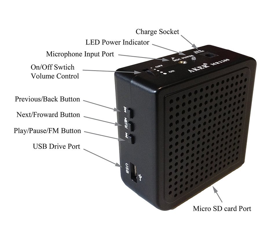 VoiceBooster Voice Amplifier & Mp3 Player 16watts Black MR2200 (Aker) by TK Products,Portable, for Teachers, Coaches... N4