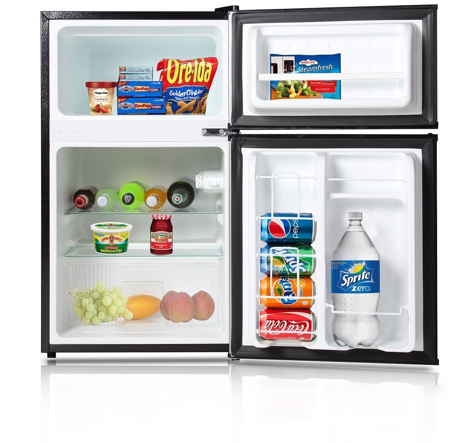 Avalon by Keyton Refrigerator & Freezer with Double Doors - 3.1 Cubic Feet, Compact, Adjustable Legs, Interior... N3