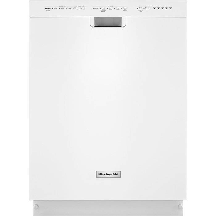 Front Control Dishwasher in White with Stainless Steel Tub