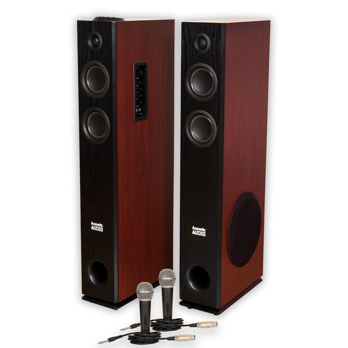 Acoustic Audio TSi500 Bluetooth Powered Floorstanding Tower Multimedia Speakers with Mics TSi500M2