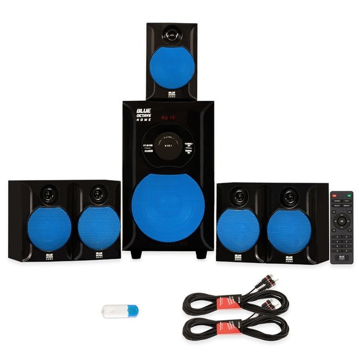 Blue Octave B51 Home Theater 5.1 Powered Speaker System with USB Bluetooth and 2 Extension Cables