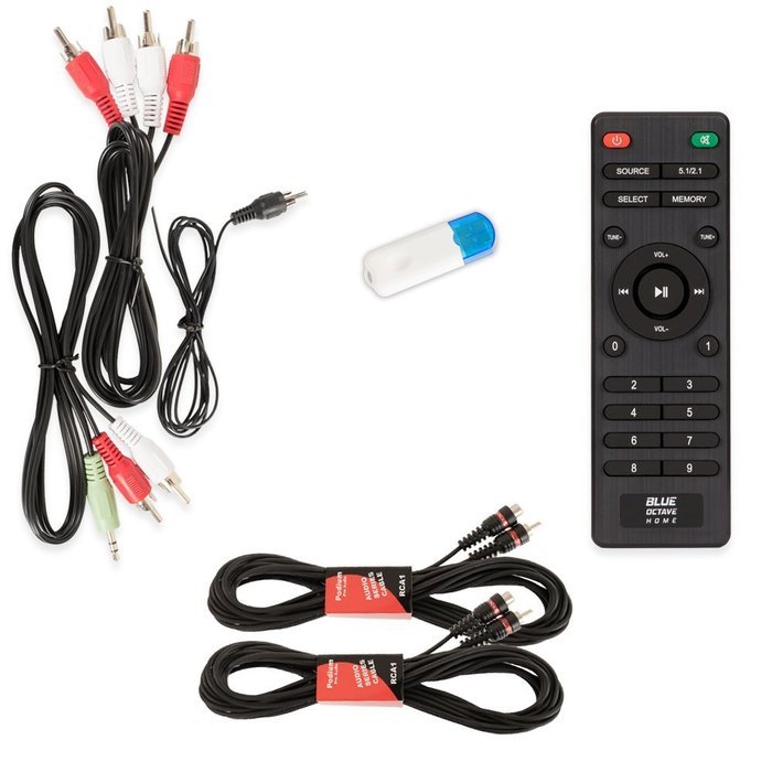 Blue Octave B51 Home Theater 5.1 Powered Speaker System with USB Bluetooth and 2 Extension Cables N2