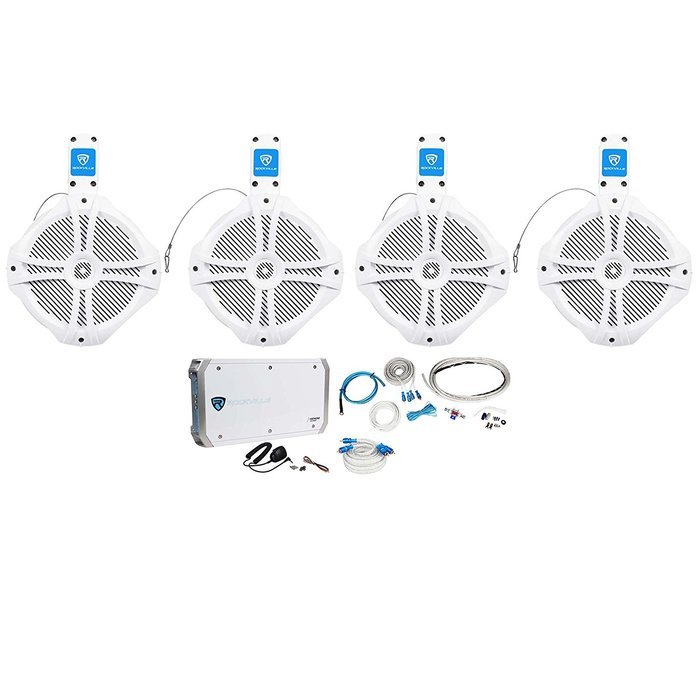 Package: (2) Pairs of Rockville RWB80W 8" White WakeBoard Tower Speakers Totaling 1200W + Rockville RXM-F4 Marine... N5