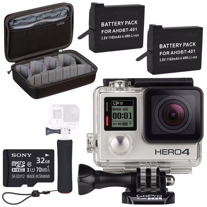 GoPro HERO4 Silver + Rechargeable Battery + The Handler + Sony 32GB microSDHC Card + Case for GoPro HERO4 and...