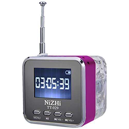Haoponer Portable Digital Mini Speaker USB TF Card Mp3 Player FM Radio Colorful LED Screen Alarm Clock T029 Pink
