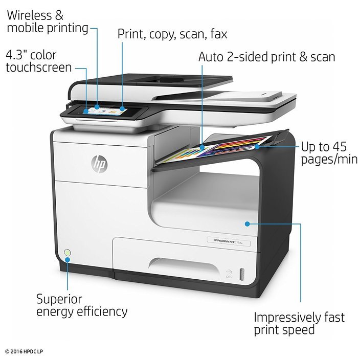 HP PageWide Pro 377dw Color All-in-One Business Printer, wireless & 2-sided duplex printing (J9V80A) N4