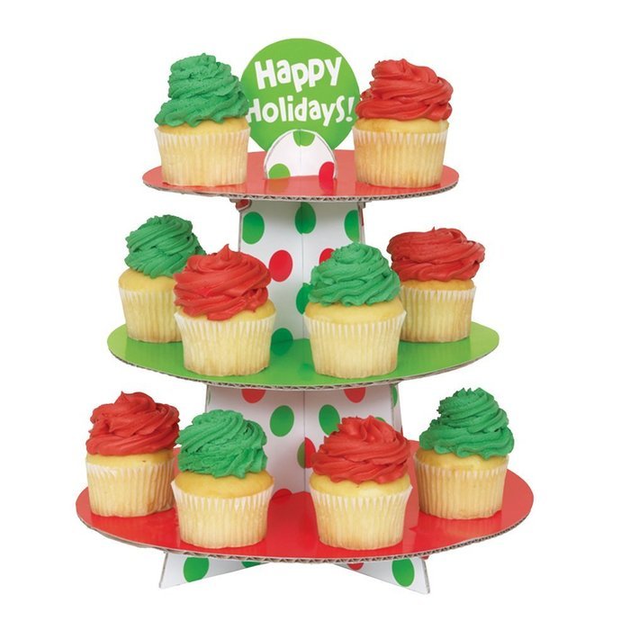 Red and Green Polka Dot Holiday Cupcake Kit for 24 N17