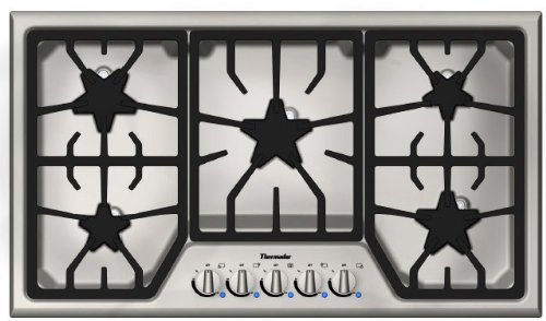 Thermador : SGS365FS 36 Gas Cooktop with 5 Star Burners - Stainless Steel w/ Blue Indicator Lights