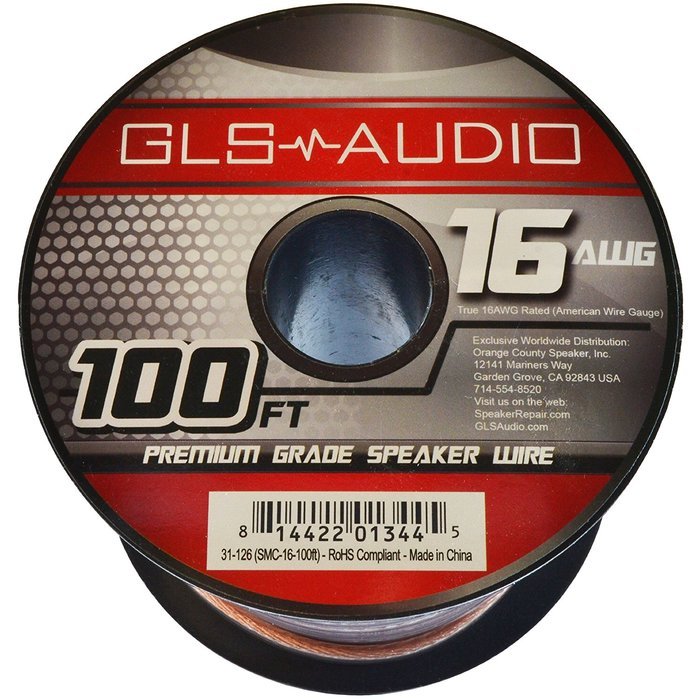 GLS Audio Premium 16 Gauge 100 Feet Speaker Wire - True 16AWG Speaker Cable 100ft Clear Jacket - High Quality...