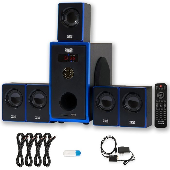 Acoustic Audio AA5102 Home 5.1 Speaker System with USB Bluetooth Optical Input and 4 Ext. Cables N2