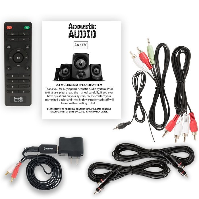 Acoustic Audio AA2170 Home 2.1 Speaker System with Bluetooth FM Tuner USB Multimedia and 2 Ext. Cables N2