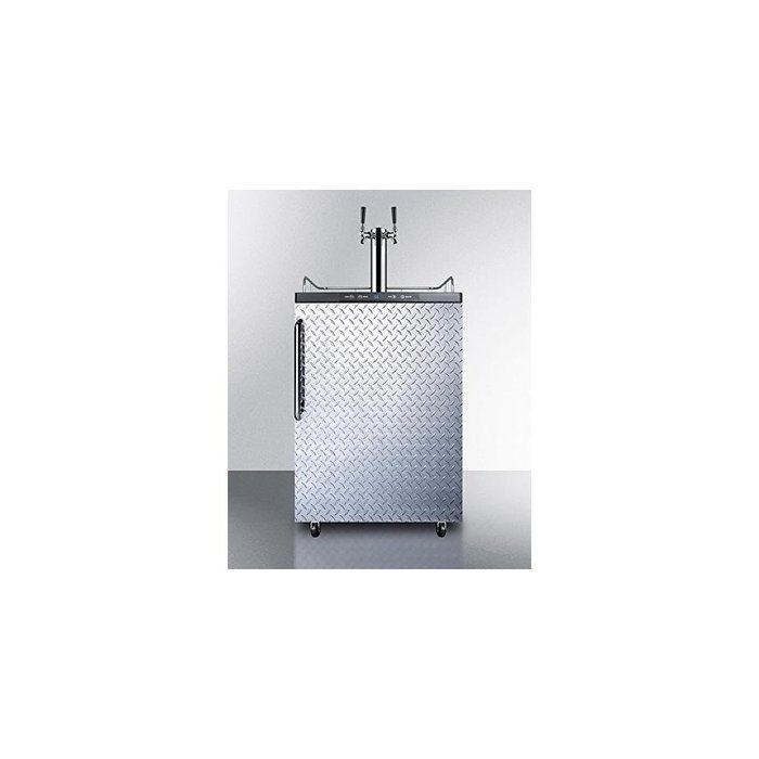 Summit SBC635MDPLTWIN Commercial 5.7 cu. ft. Freestanding Beer Dispenser with Diamond Plated Door Twin Taps Auto...