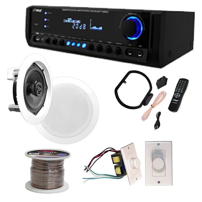 4 Pairs of 150W 5.25" In-Wall / In-Ceiling Stereo White Speakers w/ 300W Digital Home Stereo Receiver w/ USB/SD... N2