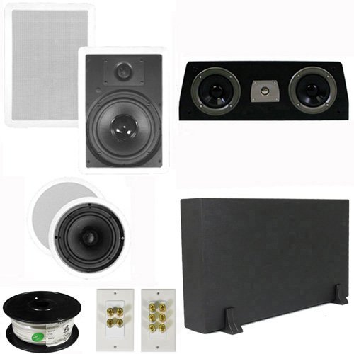 Theater Solutions 5.1 Home Theater 8" and 6.5" Speakers Set with Center, 8" Powered Sub and More TS6C8WC51SET1 N2