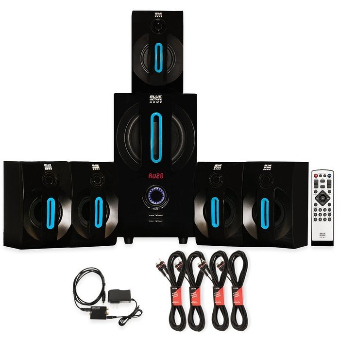Blue Octave B52 Home Theater 5.1 Bluetooth Speaker System with Optical Input and 4 Extension Cables