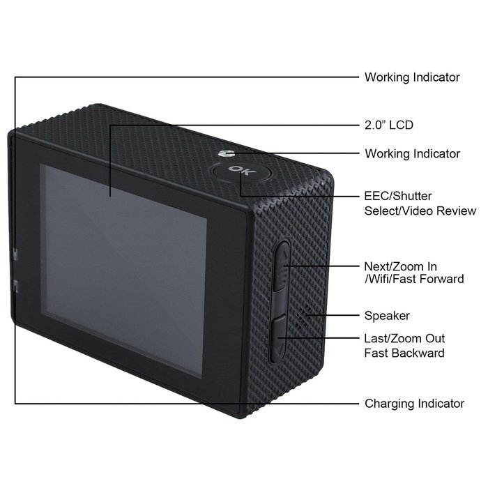 Cido SJ7000 Sports Action Camera,12MP 2.0"LCD Display 1080P 170 Degree Wide Angle Lens Wifi Action Camera 30M... N4
