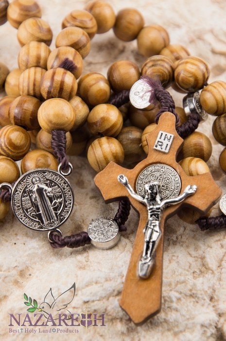 Saint Benedict Olive Wood Rosary Catholic NR Medal Handmade From Jerusalem N4