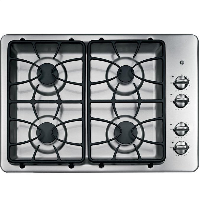 30" Wide 4 Sealed Burner Gas Cooktop Matte Grates Dishwasher-Safe Grates and Knobs Continuous Grates: Stainless