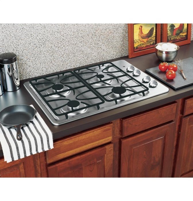 30" Wide 4 Sealed Burner Gas Cooktop Matte Grates Dishwasher-Safe Grates and Knobs Continuous Grates: Stainless N2