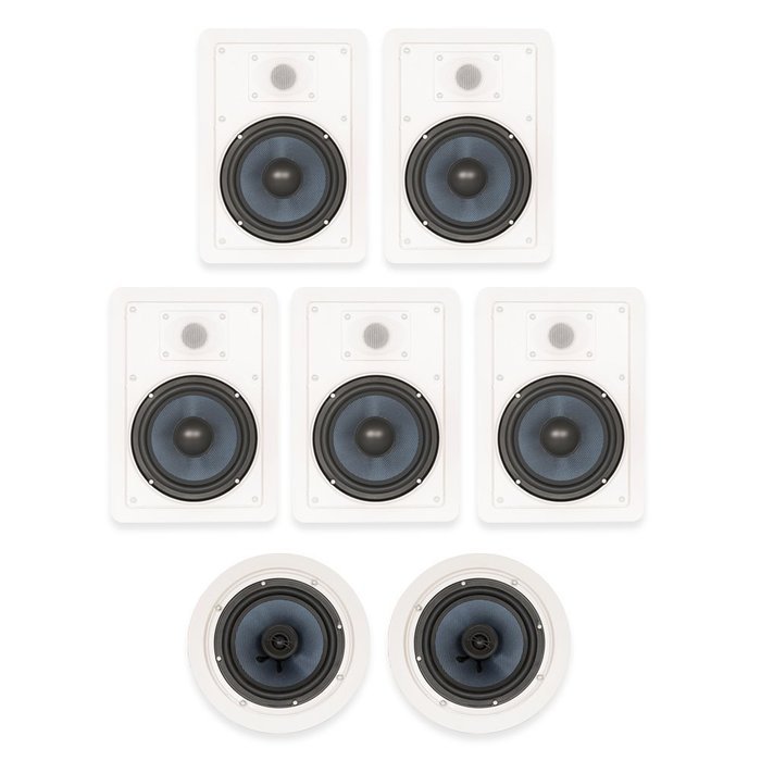 Blue Octave BH-627 In Wall and In Ceiling 6.5" Speakers Home Theater Surround Sound 7 Speaker Set N3