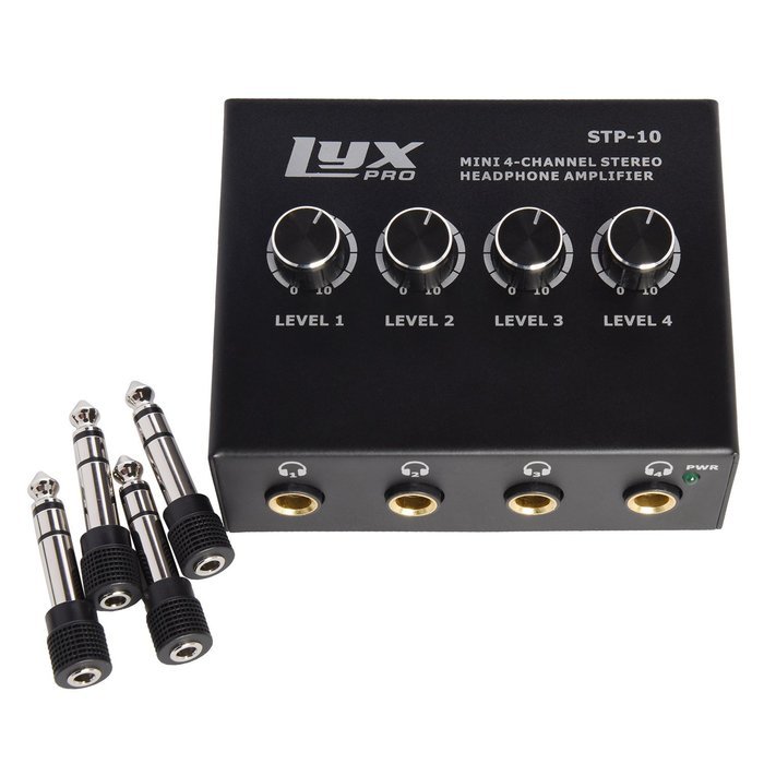 LyxPro STP10 Compact 4 Channel Headphone Amplifier 1/4" and 3.5mm (Mini 1/8") Stereo Mono & RCA Inputs, Clean... N5