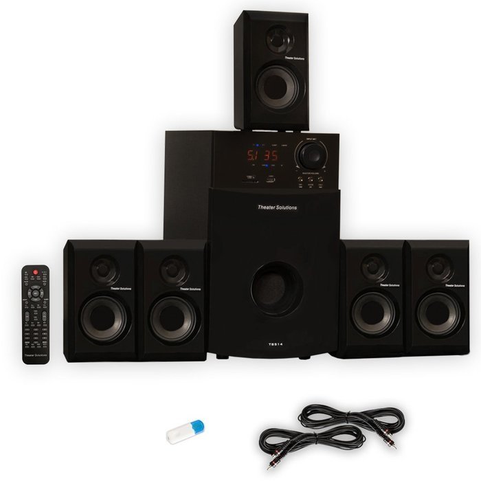 Theater Solutions TS514 Home 5.1 Speaker System with USB Bluetooth FM Tuner and 2 Extension Cables