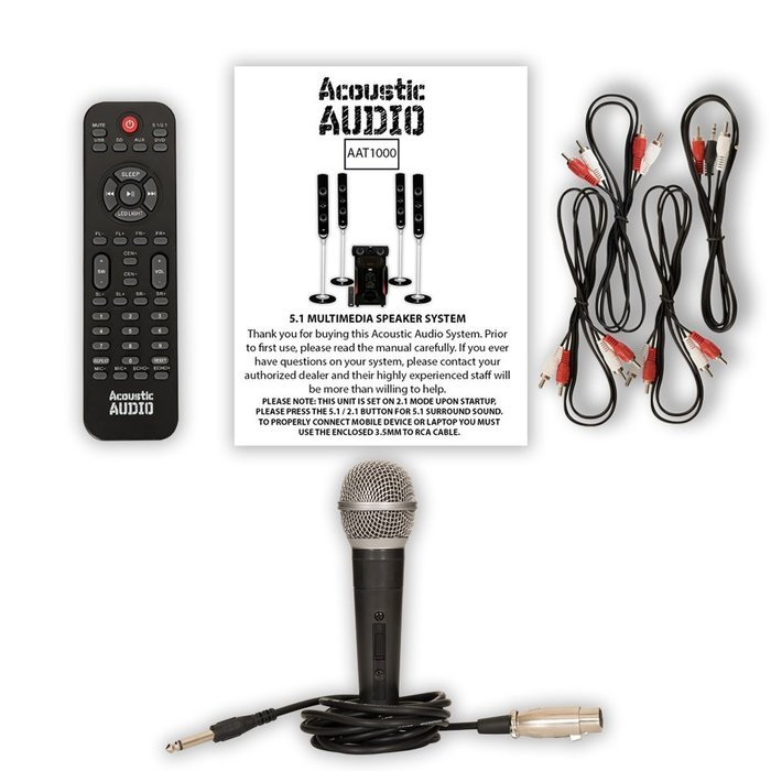 Acoustic Audio AAT1000 Tower 5.1 Speaker System with Mic and Powered Subwoofer N2