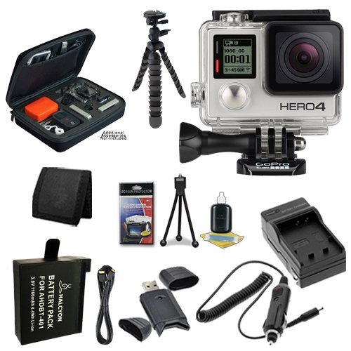 GoPro HERO4 Silver + AHDBT-401 Replacement Lithium Ion Battery + External Rapid Charger + Micro HDMI Cable + Custom...
