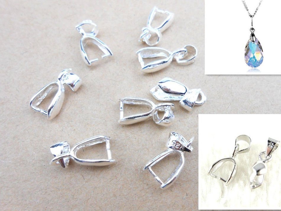 10PC Size S 925 Sterling Silver Findings Bail Connector Bale Pinch Clasp Pendant