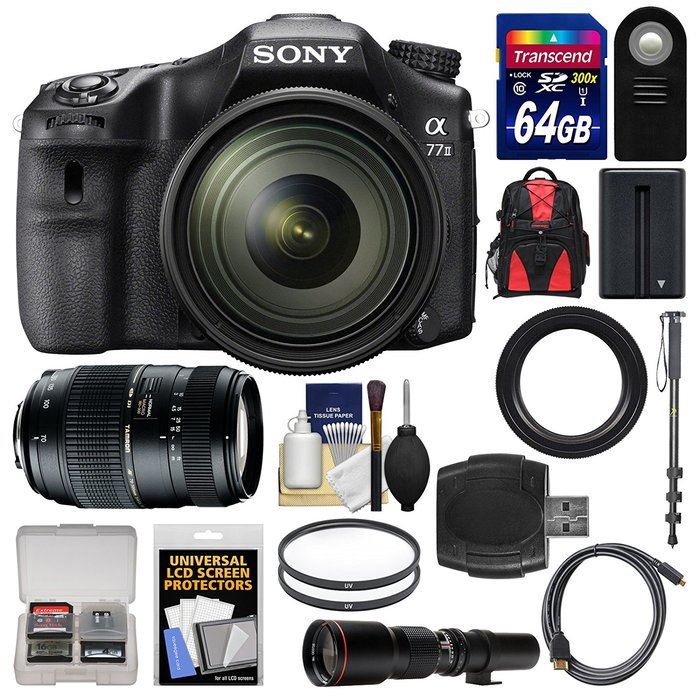 Sony Alpha A77 II Wi-Fi Digital SLR Camera & 16-50mm with 70-300mm & 500mm Lenses + 64GB Card + Backpack + Battery...